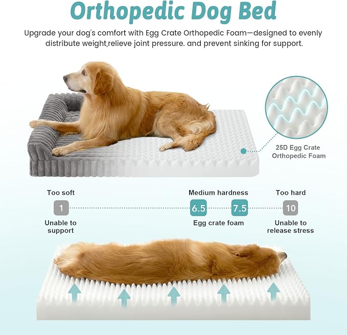 Cute Dog Bed for Large Dogs, Faux Rabbit Fur Orthopedic Foam Dog Bed - Image 4