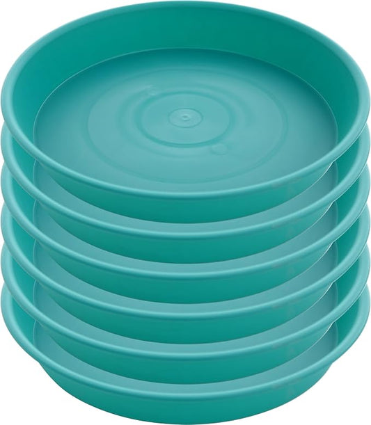 6 Pack of 8 inch Plant Saucer Blue, Plastic Plant Water Tray 8 inch Round by Bleuhome