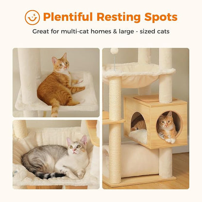 PETEPELA Floor to Ceiling Cat Tree, 93.3''-100.8'' Height Adjustable Wooden Cat - Image 6