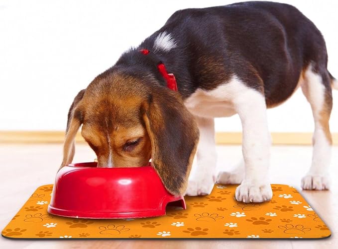 Dog Food Mat, Absorbent Water Bowl Mats Cat Pet Feeding Placemats Orange 12 * - Image 6
