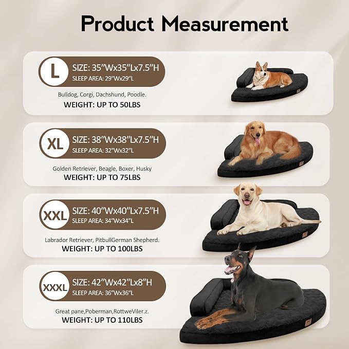 Large Orthopedic Dog Bed with Sides XXL Dog Beds with Removable Washable Cover - Image 6