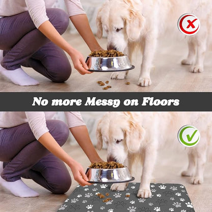 Dog Food Mat, Absorbent Water Bowl Mats Cat Pet Feeding Placemats Dark Gray 12 - Image 5