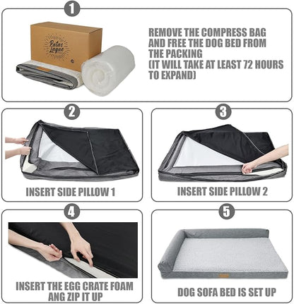 Patas Lague Orthopedic Dog Bed Large Sized Dog 36''X24'', Waterproof L Bolster - Image 6
