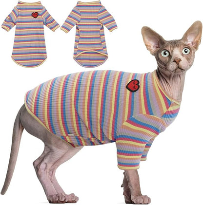 DENTRUN Hairless Cats Shirt Breathable Cat Daily Wear Clothes Stripe Vest by DENTRUN