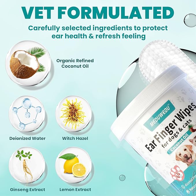 Ear Cleaner Finger Wipes 60 Counts, Dog Ear Cleaner, Grooming Kit Care - Image 3