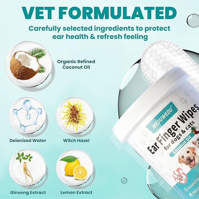 Ear Cleaner Finger Wipes 60 Counts, Dog Ear Cleaner, Grooming Kit Care - Image 3