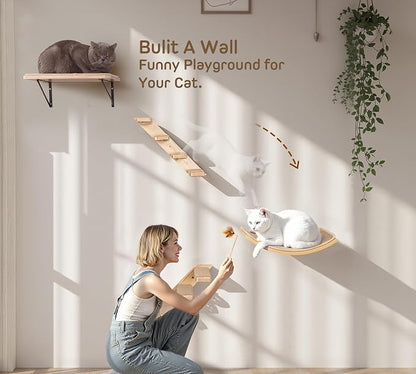 Cat Wall Shelves Set with Sisal Cats Window Perch, 4 Piece Wood Climbing - Image 2
