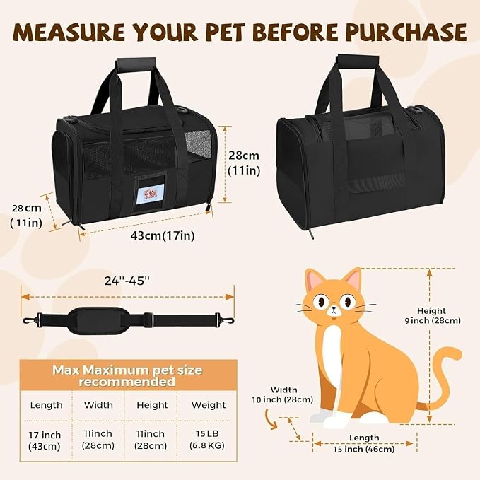 Soft Cat Carrier for Pets Up to 15 lbs, TSA Approved for Airline in-Cabin - Image 3