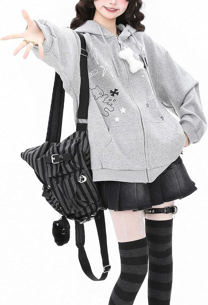 Womens Y2K Zip Up Cute Graphic Hoodies Cat Ears Casual Cartoon Harajuku Kawaii - Image 3