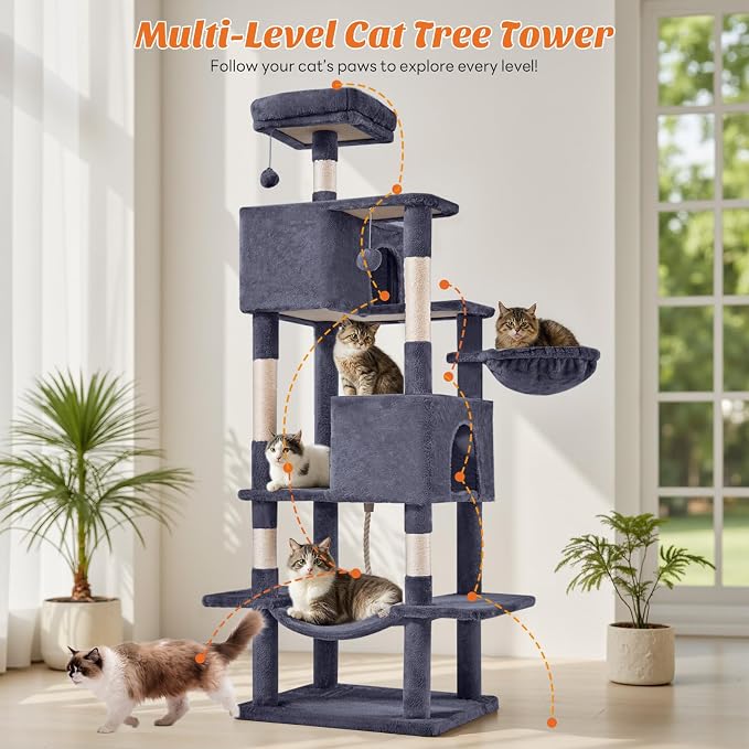 DUMOS Large 66 Inch Cat Tree Tower, Tall Multi Level Cat Climbing Tower - Image 5