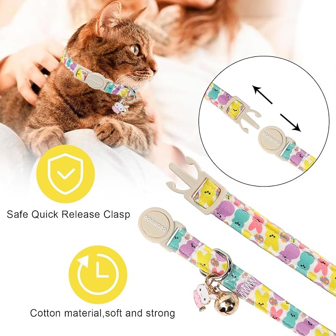 Cat Collar, 2 Pack Easter Day Bunny Cat Collars Breakaway - Image 2