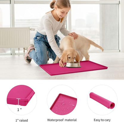 Dog Food Mat, Silicone Waterproof Food Tray, Non Slip Pet Bowl Mats Placemat - Image 2
