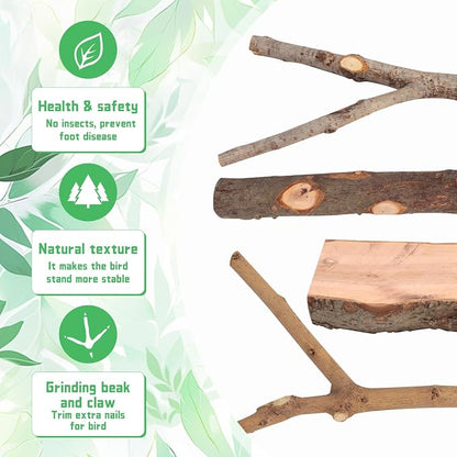 BILLIOTEAM 4-Pack Natural Wood Bird Perch Stand - Image 4