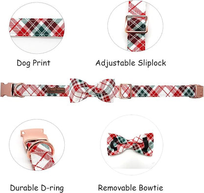 Dog Collar, Christmas Dog Collar Plaid Pet Collar Bow Holiday Bows Girl Boy - Image 2