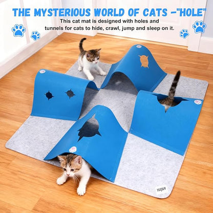 Interactive Cat Tunnel Mat for Indoor Cats, 4-Way Felt Cat Cave - Image 7