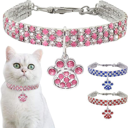 Pet Collar with Diamonds, Adjustable Crystal Diamond Elastic Heart Claw Pendant - Image 5