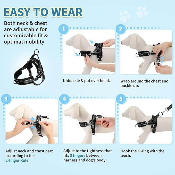 SlowTon No Pull Small Dog Harness and Leash Set, Puppy Soft Vest Harness Neck & - Image 9
