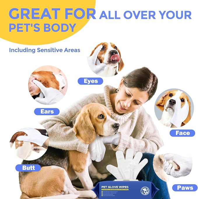 Pet Cleaning Glove Wipes for Dogs & Cats, Hypoallergenic Deodorizing Disposable - Image 6