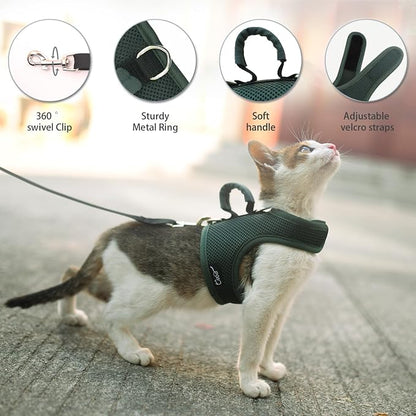 Cat Harness and Leash for Walking Escape Proof Breathable Mesh Fabric, Solid - Image 3