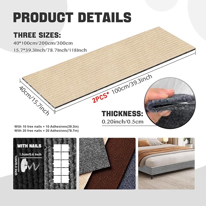 Cat Scratching Carpet Mat, Self-Adhesive Trimmable Cat Climbing Post Covered - Image 2