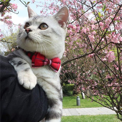 Cat Collar Breakaway with Bell and Bow Tie, Plaid Design Adjustable Safety - Image 3