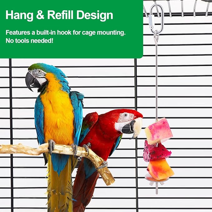 2 Pcs Bird Cage Food Holder Stainless Steel Parrot Fruit & Vegetable Skewer - Image 4