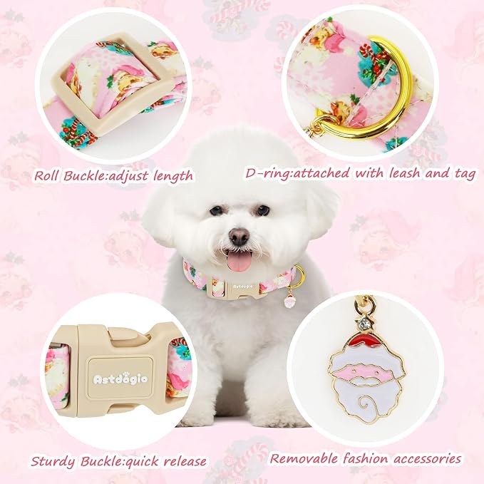 Christmas Dog Collar for Medium Dogs, Adjustable Poly-Cotton Fabric Collar - Image 3