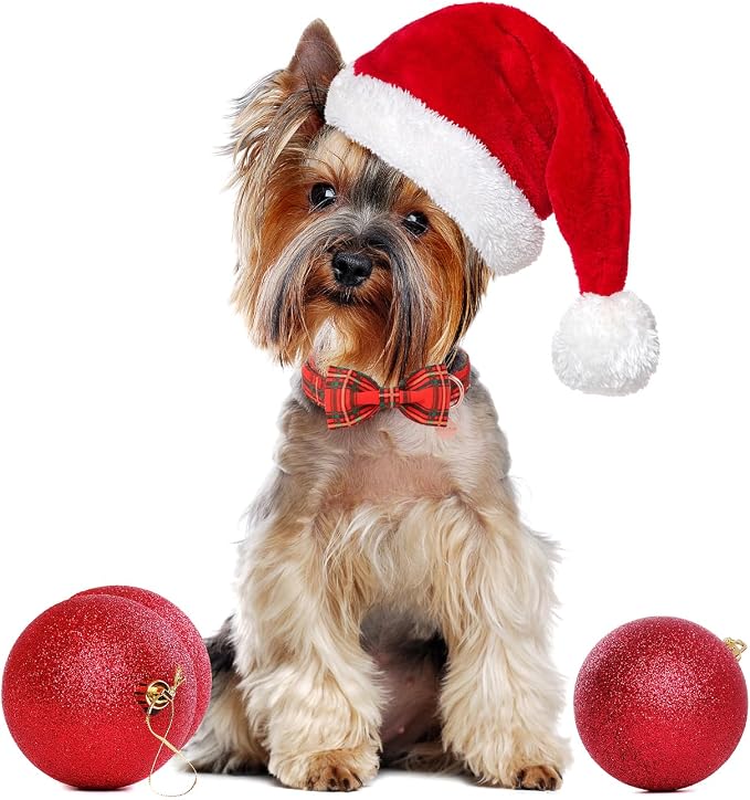 Christmas Dog Collar with Bow Tie, Cotton Christmas Plaid Collar - Image 5