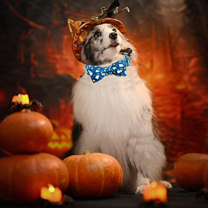 Halloween Dog Collar, Ghost Print Adjustable Pet Collar Blue Cute Cotton Soft - Image 6