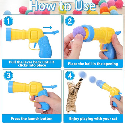 Mity rain 102PCS Cat Ball Launchers & Pom Pom Balls Interactive Cat Toy Set – - Image 5