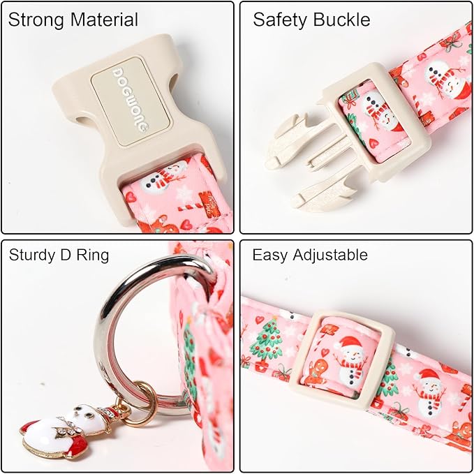 DOGWONG Christmas Dog Collar-Cute Pink Snowman Dog Collars, Adjustable - Image 3