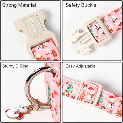 DOGWONG Christmas Dog Collar-Cute Pink Snowman Dog Collars, Adjustable - Image 3