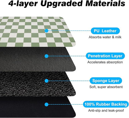 Checkered Dog Food Mat, Absorbent Leak-Proof Pet Feeding Mat, Quick Dry Cat - Image 6