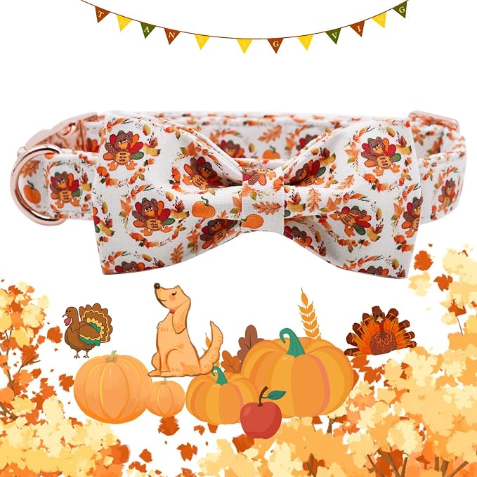 Dog Collar - Thanksgiving Turkey Dog Collar Gift Soft Bow Collar Adjustable - Image 3