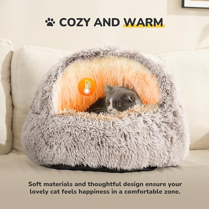 CATISM Cat Bed, Plush Hooded Cat Beds - Image 4