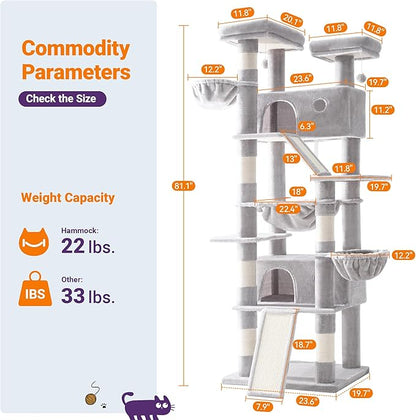 Allewie 81 Inches Tall Cat Tree/Multi-Level Large Climbing Tree House and Towers - Image 3
