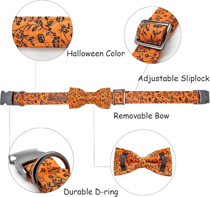 Halloween Dog Collar, Pet Collar Dog Bow Pumpkin Dog Collar Girl Boy Holiday - Image 2