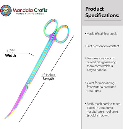 Mandala Crafts 10 Inches Rainbow Stainless Steel Curved Aquarium Scissors - Image 3