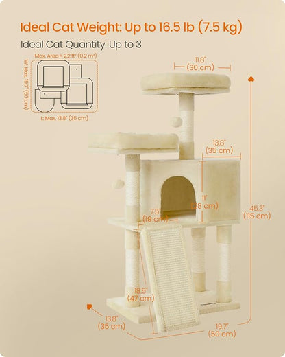 Feandrea Cat Tree, 45.3-Inch Cat Tower, Plush Condo - Image 5