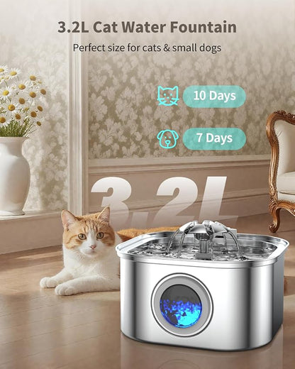 Cat Water Fountain Stainless Steel, 3.2L/108oz Cat Fountain - Image 2