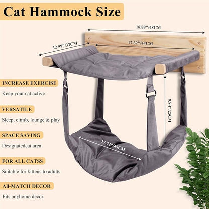 JSPYFITS Wooden Cat Wall Hammock, 18.9 x 12.6 Inch Double Layer Cat Furniture - Image 4