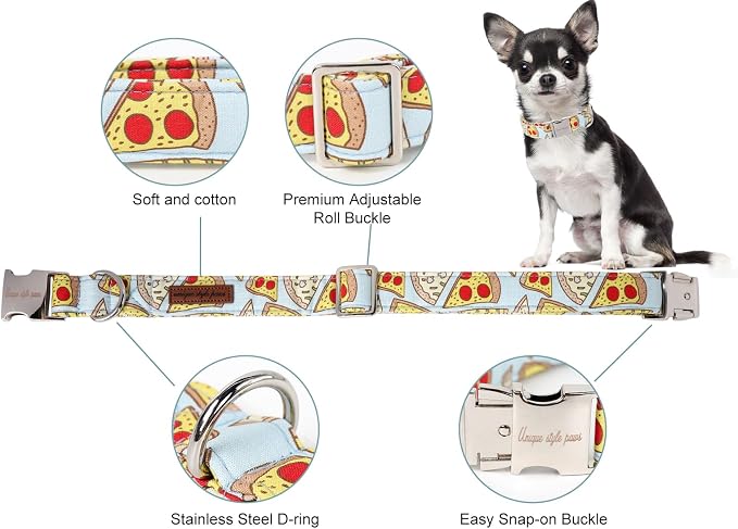 Unique style paws Dog Collar Metal Buckle Pizza Collar Gift Durable Cute Collar - Image 2