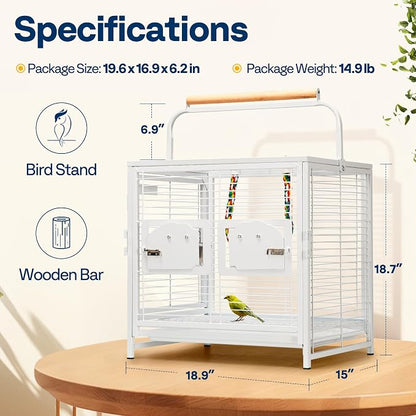VIVOHOME 19 Inch Wrought Iron Bird Travel Carrier Cage - Image 7