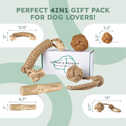Alfred & Beebee Eco-Friendly Natural Coffee Wood Dog Chew Toy 4 Pack - Image 6