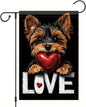 Cute Kasha Dog Garden Flag Holding Red Heart Love Sign Double Sided Yard Banner by StarlitPatio