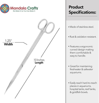 Mandala Crafts 10 Inches Silver Stainless Steel Straight Aquarium Scissors - Image 3