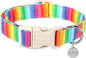 DOGWONG Cotton Dog Collar, Rainbow Dog Collar Durable Soft Natural Fabric Pet by DOGWONG