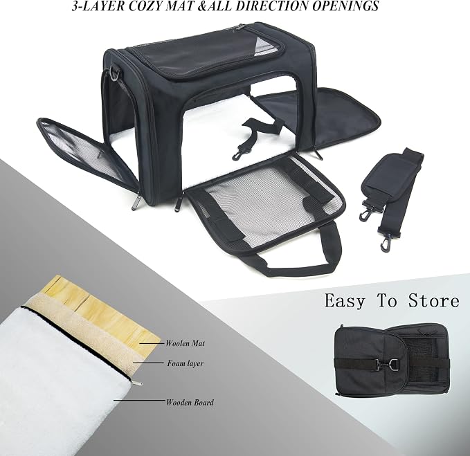 Soft Sided Carrier for Small Medium Cats Dogs, TSA Airline Approved Collapsible - Image 2