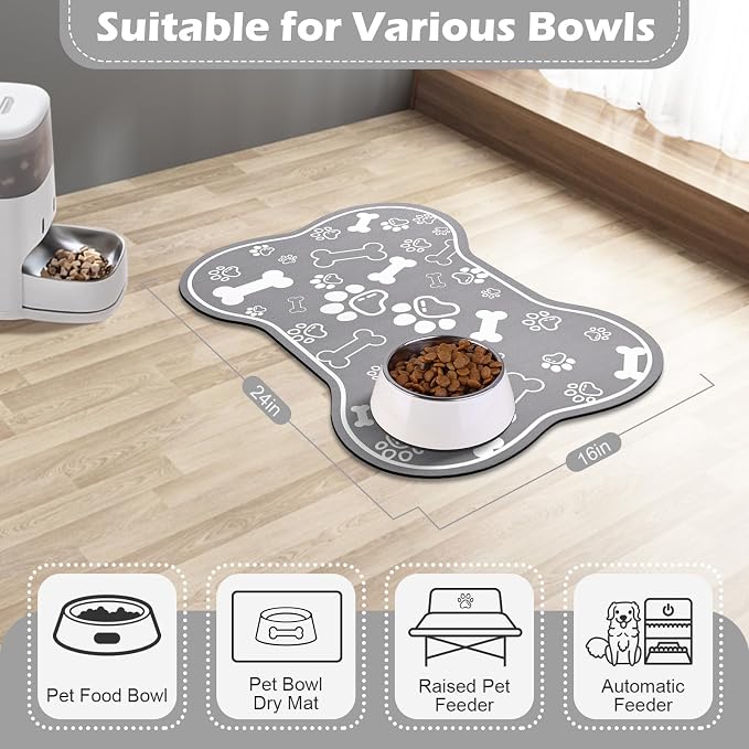 Dog Cat Food Mat, Rapid Absorbent Pet Feeding Mat, Bone Shaped Dog Placemat - Image 6