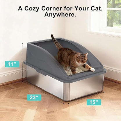 2 Pack Stainless Steel Litter Box | XL Enclosed Cat Litter Boxes - Image 6